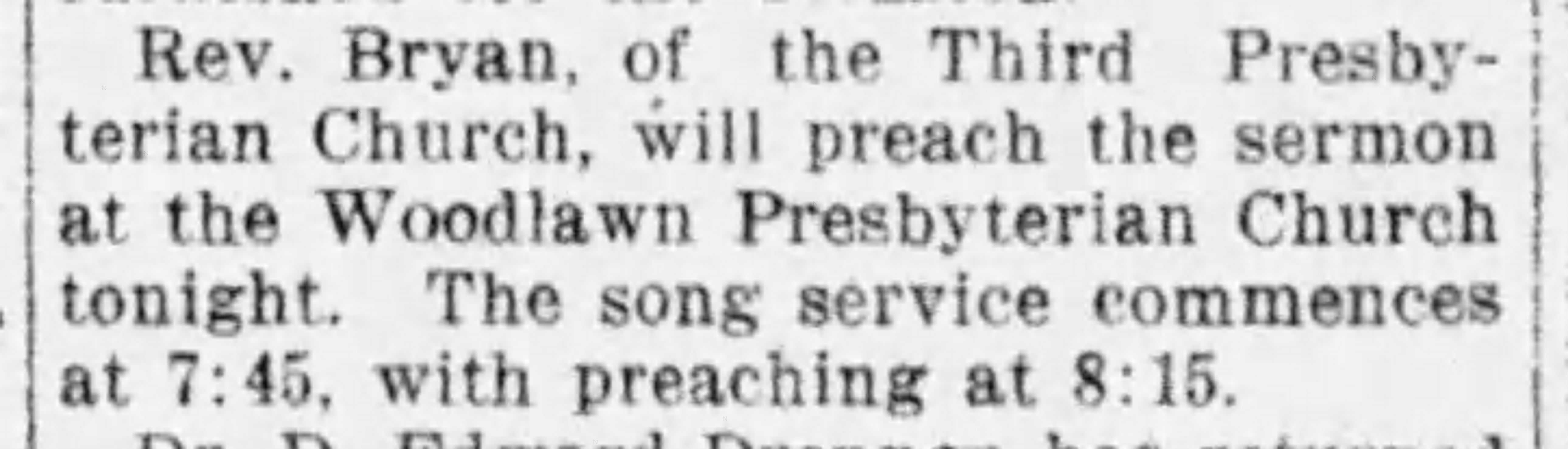 Service at Woodlawn Presbyterian Church